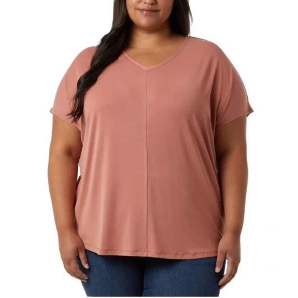 32 Degrees Cool Women's Soft Luxe Short Sleeve V-Neck Top | Red/Pink| XXL